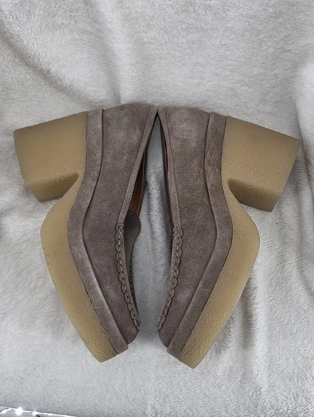 Marc Fisher LTD Lina Taupe Suede Platform Heeled Loafers 9.5M